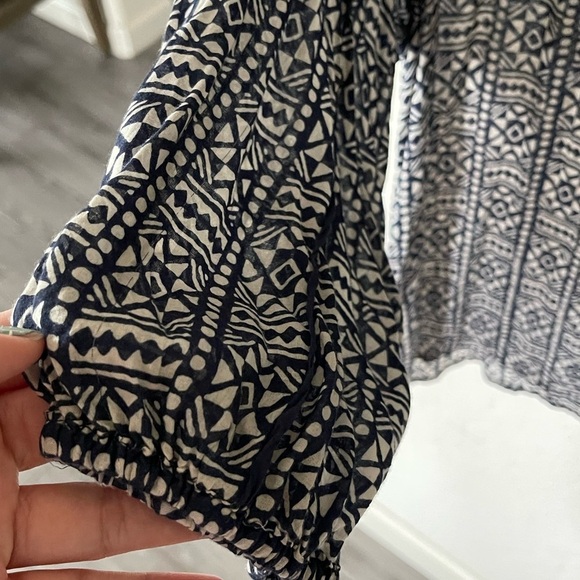 John Robshaw for Lucky Brand| Boho Geometric Pattern Navy Long Sleeve Blouse••• - Picture 5 of 9